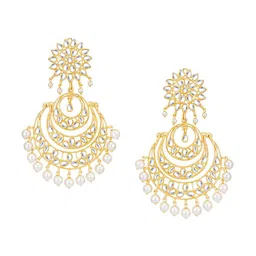 Sukkhi White Gold-Plated Kundan Studded Crescent Shaped Chandbalis image 2