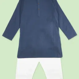 Indus Route by Pantaloons Kids Navy & White Cotton Regular Fit Full Sleeves Kurta Set-picture-19