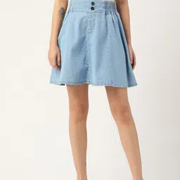 DressBerry Women Blue Denim Pure Cotton Flared Fit Mini Skirts-picture-42