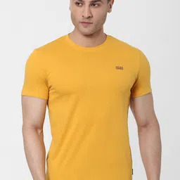 Jack & Jones Men Mustard Yellow Solid Round Neck Lounge T-shirt-picture-25