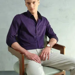 Arrow New York Purple Cotton Slim Fit Shirt image 4