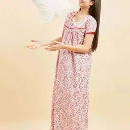 Sweet Dreams Pink Cotton Floral Print Night Gown-picture-27