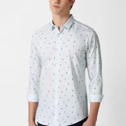 Simon Carter London Blue Cotton Slim Fit Printed Shirt-picture-32