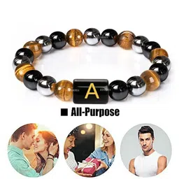 EDMIRIA Men Black Artificial Beads Initial Letter Ceramic Elasticated Bracelet image 2