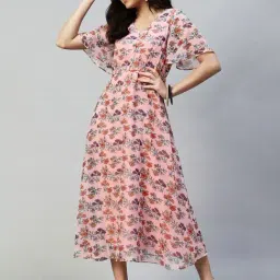 SELVIA Pink Printed A-Line Dress-picture-23