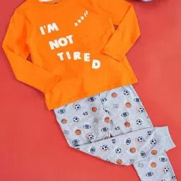 Pantaloons Junior Orange & Grey Cotton Printed Full Sleeves T-Shirt Set-picture-37