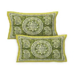 Fabriko Green Printed Cotton 210 TC Double King Fine Bedsheet with 2 Pillow Covers-98"x87" image 3