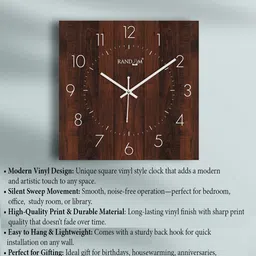 RANDOM Brown & White Square Shape Vinyle Textured Wall Clock image 5