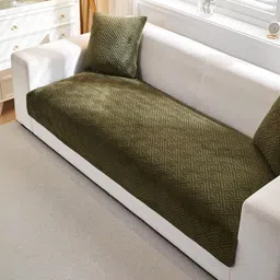 HOMETHREADS Olive Green & Olive Green Printed Sofa Cover image 3