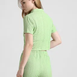 Only Green Self Design Shirt image 3