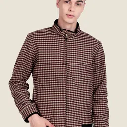 Leather Retail Men Mock Collar Checked Lightweight Tailored Woollen Jacket-picture-31