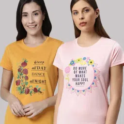 Kryptic Pink & Yellow Cotton Printed Lounge T-Shirt - Pack Of 2-image-20