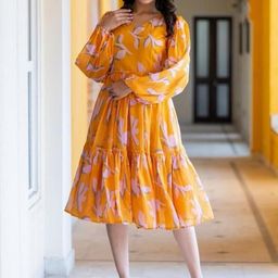 Suha Floral Print V-Neck Puff Sleeve Tiered Fit & Flare Dress-picture-1