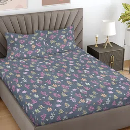Myntra Elegant Homes Grey & Pink Floral 300 TC King Bedsheet with 2 Pillow Covers-picture-31