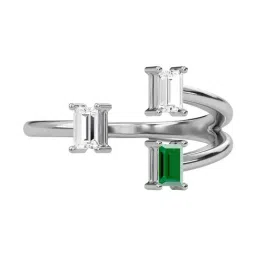 SHINE ETERNAL Lab Grown Diamond 14k (585) White Gold Three Stone Green Emerald Open Ring for Women-picture-25