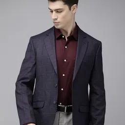 Park Avenue Checked Regular Fit Single-Breasted Formal Blazer-image-4