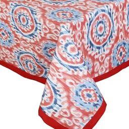 Texstylers Red & White Ethnic Motifs Printed Anti-Slip Pure Cotton 4-Seater Table Cover image 4