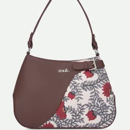 ZOUK Floral Printed Leather Half Moon Handheld Bag-image-87