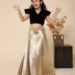 Piccolo Sleeveless Solid Choli With Lehenga - Golden-picture-16