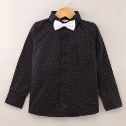 Babyhug Full Sleeves Printed Party Wear Shirt With Bow - Black-picture-22