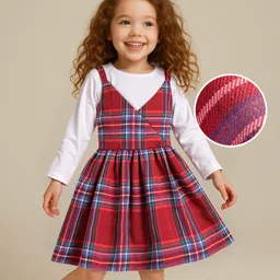 Babyhug Woven Full Sleeves Frock & Shrug With Checks Print - Red-picture-25