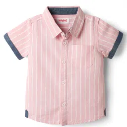 Babyhug Cotton Woven Half Sleeves Shirt with Striped Print - Pink-image-76