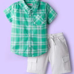 Babyhug Cotton Woven Half Sleeves Checks Shirt & Shorts Set - Green & White-picture-14
