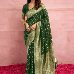 DIVASTRI Woven Design Zari Silk Blend Banarasi Saree-image-96