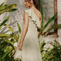 tara and i Women Checked One Shoulder A-Line Dress image 3