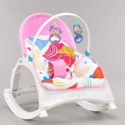 Play Nation Newborn To Toddler 2 in 1 Portable Baby Rocker With Food Tray and Music Vibration with Toys - Pink image 2