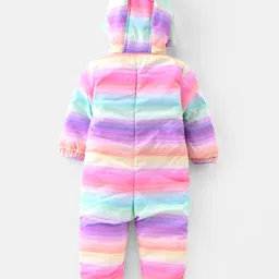 Babyhug Woven Full Sleeves Winter Wear Hooded  Striped Romper - Multicolour image 2