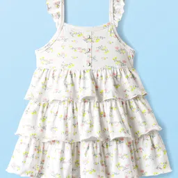 Babyhug Single Jersey Knit Sleeveless Frock With Floral Print & Striped Leggings - White image 2