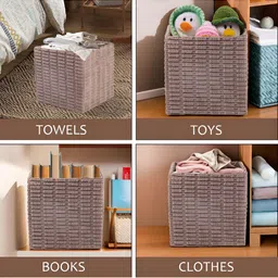 Myntra Elegant Homes Tan Self Design Wardrobe Tote Basket Organiser image 5