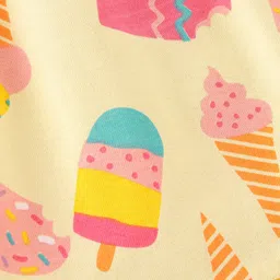 Babyhug 100% Cotton Woven Half Sleeves Top With Smocking, Lace Detailing & Ice Cream Print - Yellow image 3