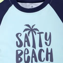 Kiddopanti Half Raglan Sleeves Salty Beach Text Printed Swimming Tee - Aqua Green & Navy Blue image 4