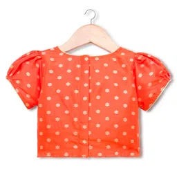 Babyhug Brocade Woven Puffed Sleeves Floral Embroidered Choli Lahenga set with Dupatta- Fuchsia image 3