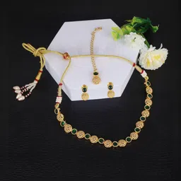 saloni fashion jewellery SALONI FASHION JEWELL Round Shape Filigree Work Gold Plated Choker Necklace Set-picture-14