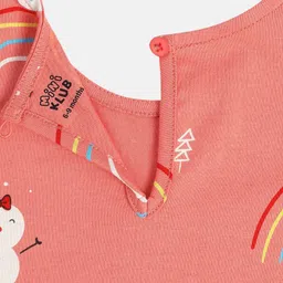 MINI KLUB Cotton Half Sleeves Rainbow & Snow Man Printed Top - Pink image 5