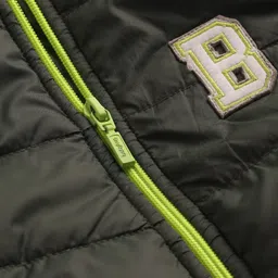 Babyhug Woven Full Sleeves Hooded Padded Jacket With Alphabet Patch - Lime Green image 4