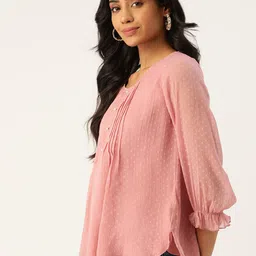 Antheaa Women Pink Dobby Weave Top image 3