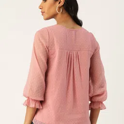 Antheaa Women Pink Dobby Weave Top image 4