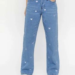 Forever 21 Blue Cotton Embroidered Mid Rise Jeans-picture-14