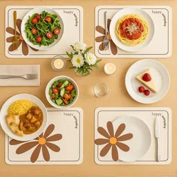 Myntra Elegant Homes 6Pcs Beige & Brown Patterned Waterproof Anti-Slip Table Placemats image 3