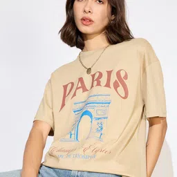 Mast & Harbour Women Typography Printed Round Neck Cotton Oversized T-shirt-picture-38