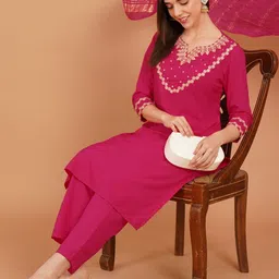 Ruvii Women Ethnic Motifs Embroidered Regular Thread Work Kurta with Trousers & With Dupatta-picture-27