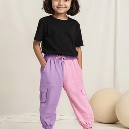 The Souled Store Girls Colourblocked Regular Fit Mid-Rise Cotton Cargo Joggers Track Pant-picture-33