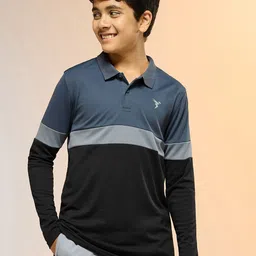 Technosport Boys Colourblocked Polo Collar Antimicrobial Slim Fit T-shirt-picture-27