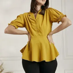 Carlton London Mustard Notched Lapel Top-picture-12