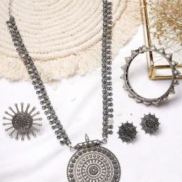 Teejh Pitara Collection Mythil Silver Oxidized Jewellery Set-picture-48