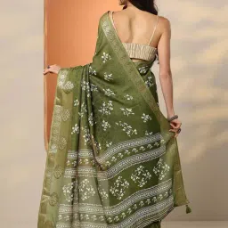 Libas Green Floral Print Saree With Unstitched Blouse image 2